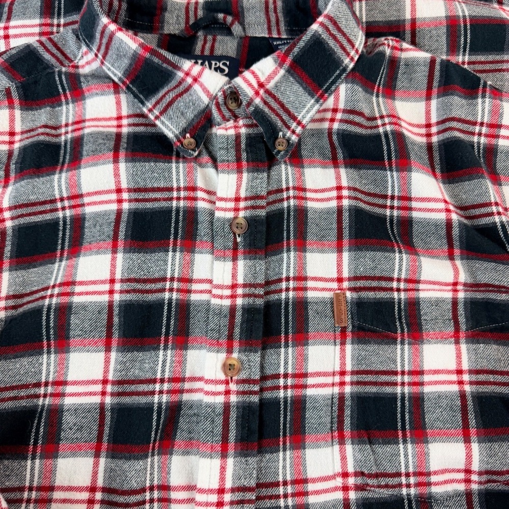 Chaps Performance Mens Button Down Shirt XXL Red Black White Plaid Flannel - Picture 12 of 13